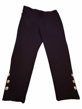 Laura Plus Black Cropped Pants with Decorative Gold Buttons-Size 16